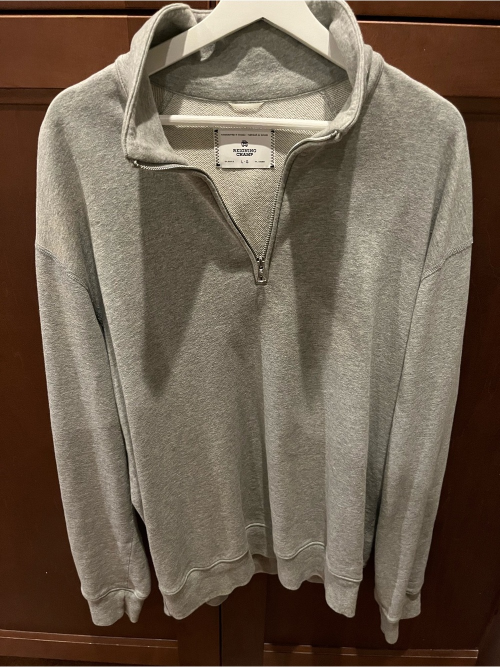Reigning Champ Light Gray Quarter-Zip Sweatshirt large
